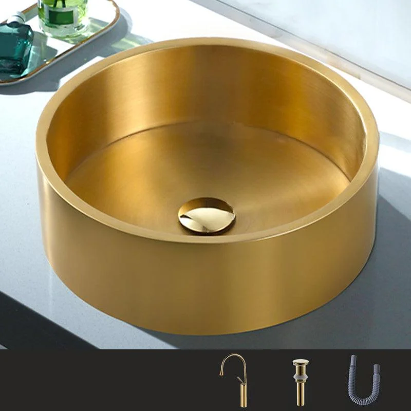 Metal Bathroom Sink Round Bathroom Sink with Overflow And Drain Assembly -Bathlova