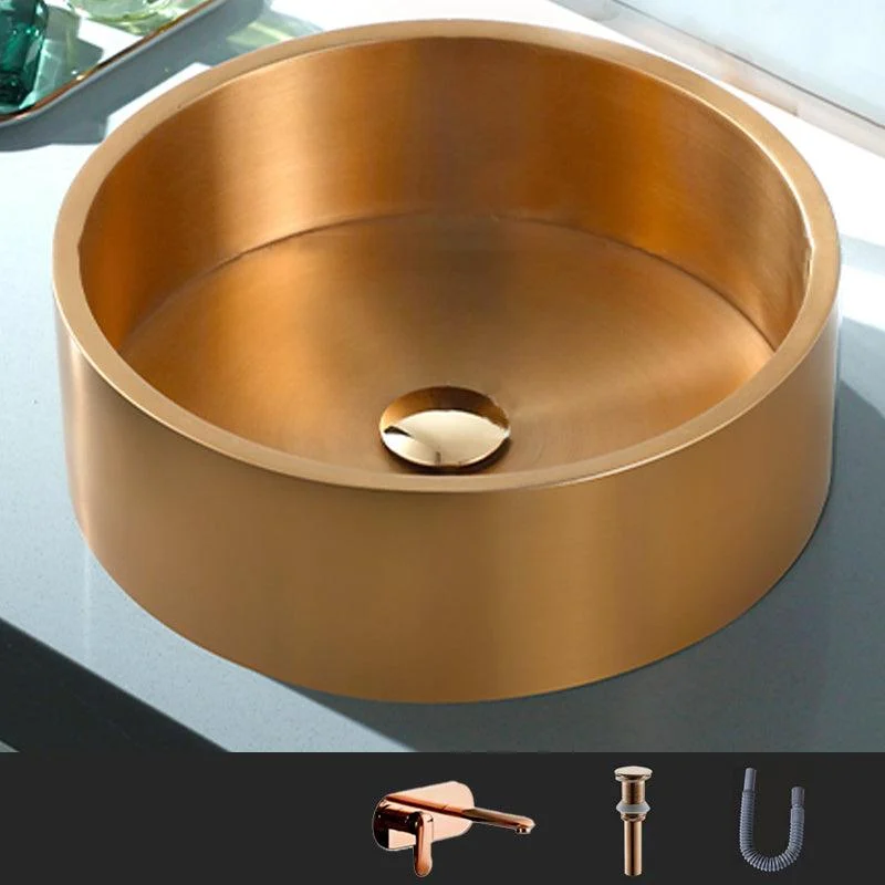 Metal Bathroom Sink Round Bathroom Sink with Overflow And Drain Assembly -Bathlova