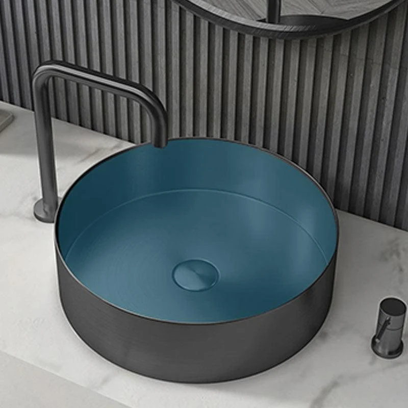 Metal Trough Sink Solid Color Bathroom Sink with Pop-Up Drain -Bathlova