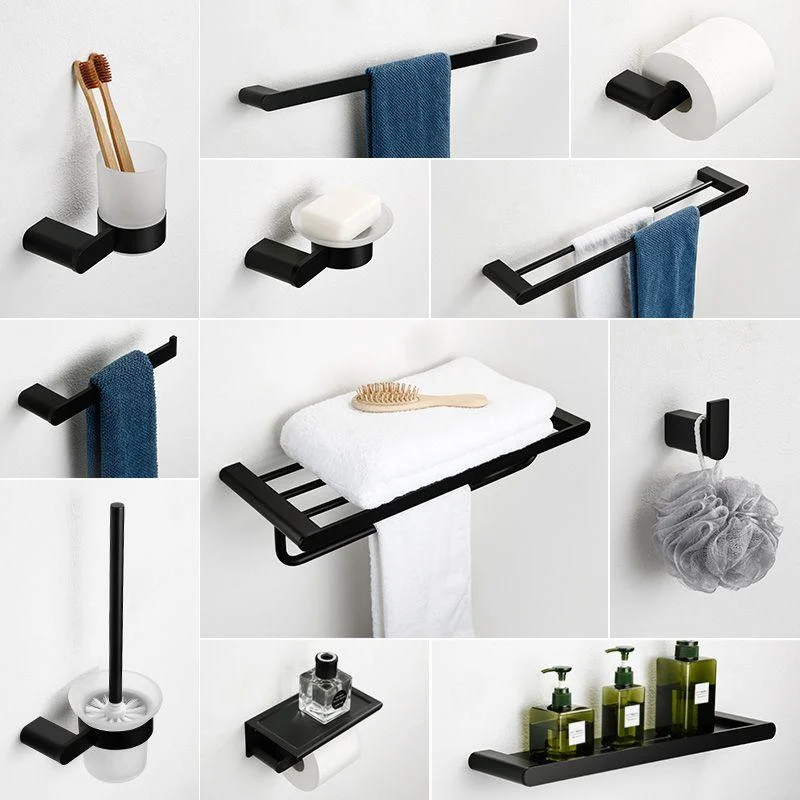 Minimalism Black Bathroom Accessory Set Contemporary Style Metal Towel Bar -Bathlova