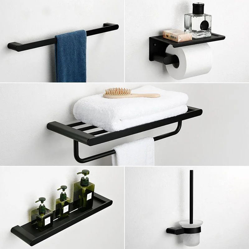 Minimalism Black Bathroom Accessory Set Contemporary Style Metal Towel Bar -Bathlova