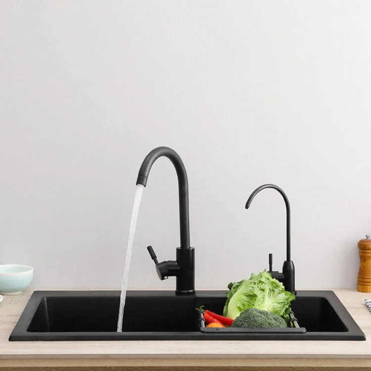 Modern 1-Handle Bar Tap with Supply Lines Kitchen Tap in Black -Bathlova