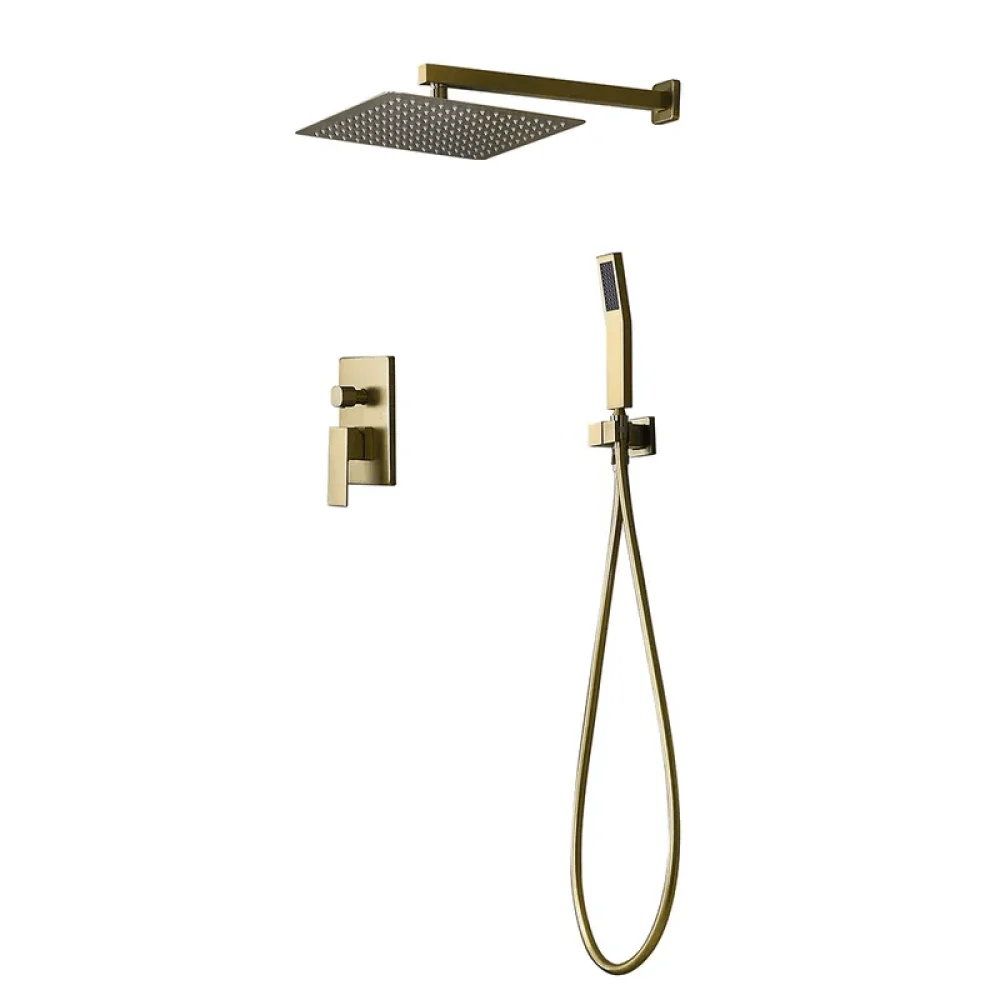 Modern 12" Wall Mounted Shower System with Handheld Shower Pressure Balance Valve -Bathlova