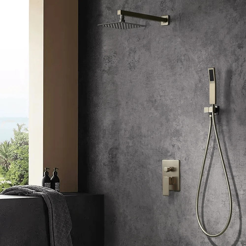 Modern 12" Wall Mounted Shower System with Handheld Shower Pressure Balance Valve -Bathlova