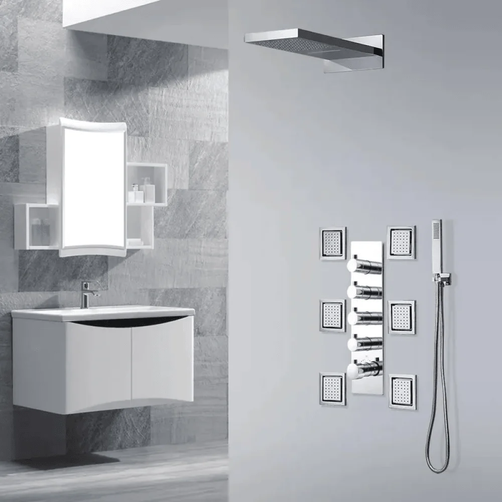 Modern 12" Wall Mounted Shower System with Handheld Shower Pressure Balance Valve -Bathlova