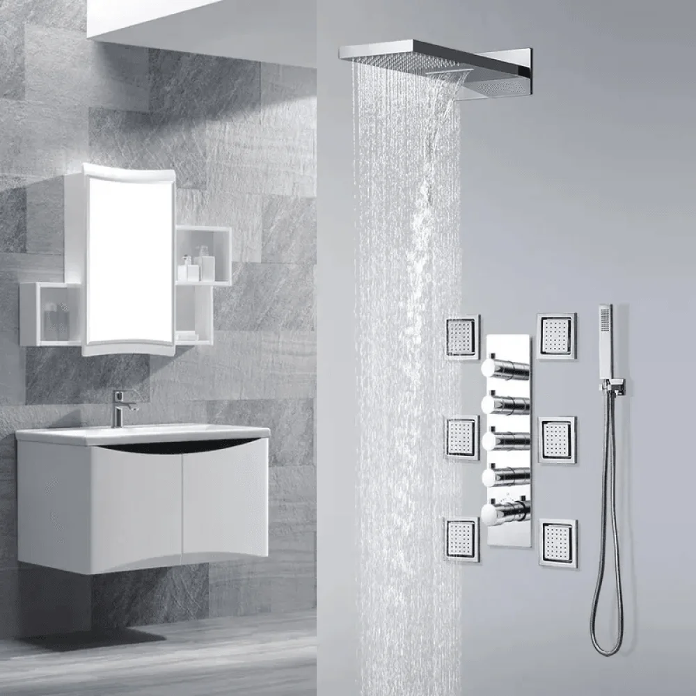 Modern 12" Wall Mounted Shower System with Handheld Shower Pressure Balance Valve -Bathlova