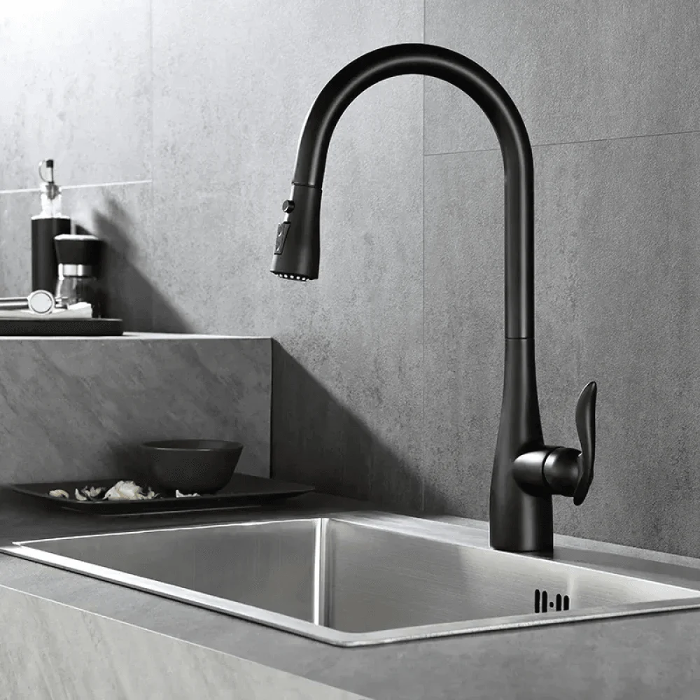 Modern 3-Function Pull-Out Kitchen Tap in Matte Black -Bathlova