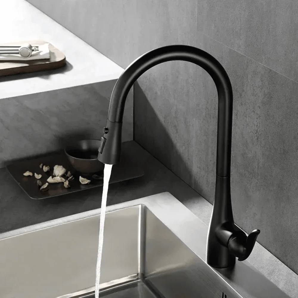 Modern 3-Function Pull-Out Kitchen Tap in Matte Black -Bathlova