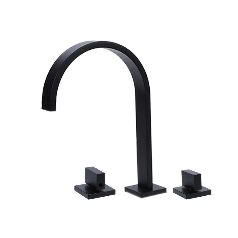 Modern 3 Holes Tap Solid Color Knob Handle Gooseneck Widespread Taps for Bathroom -Bathlova