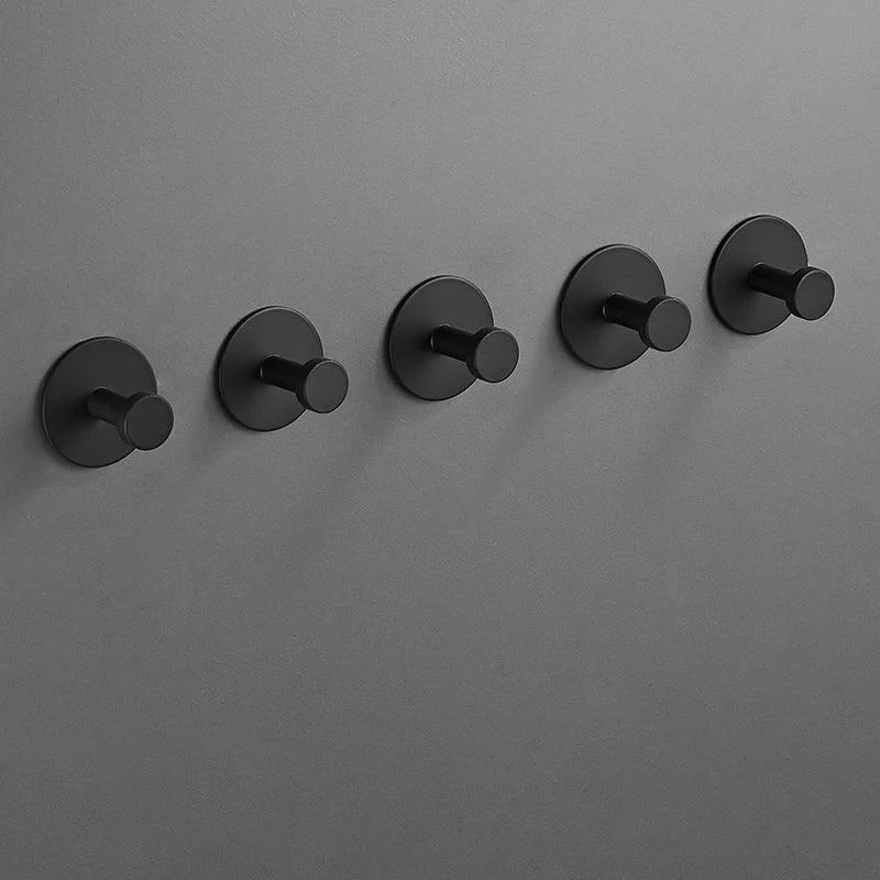 Modern 5-Piece Bathroom Accessory Set, Matte Black/White Robe Hooks -Bathlova