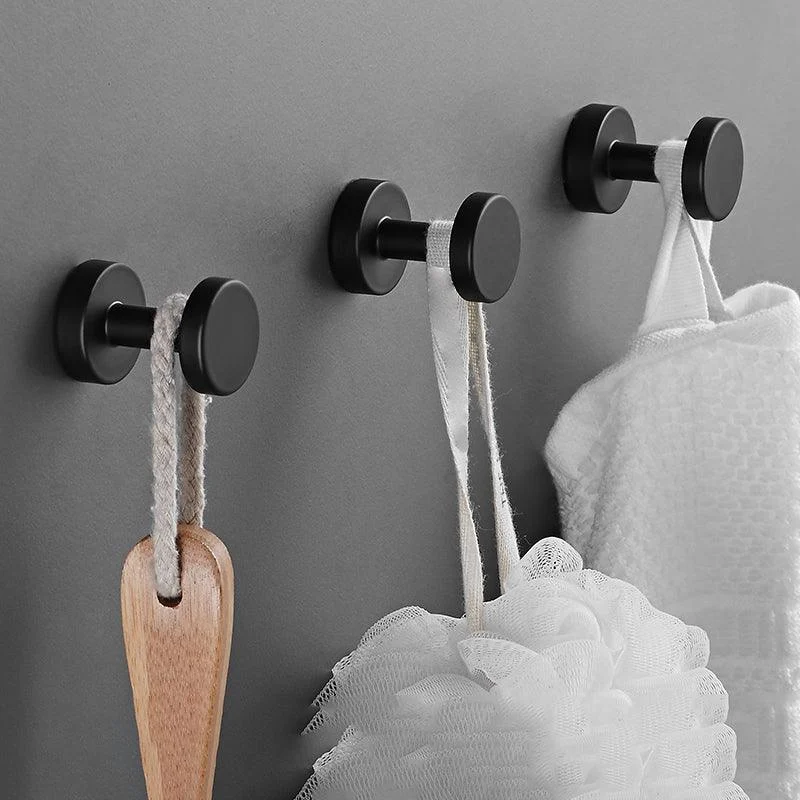 Modern 5-Piece Bathroom Accessory Set, Matte Black/White Robe Hooks -Bathlova