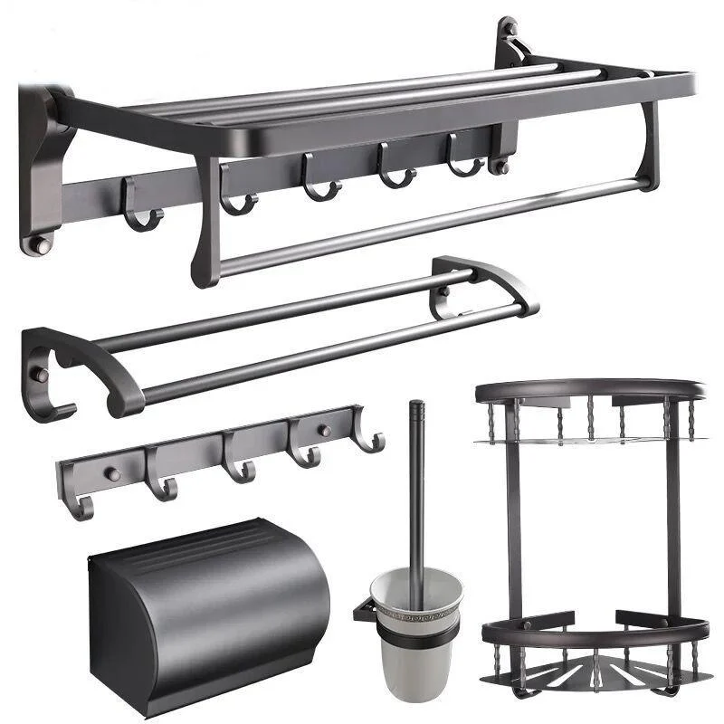 Modern 5/6-Piece Bathroom Accessory Set with Bath Shelf/Robe Hooks/Towel Bar -Bathlova