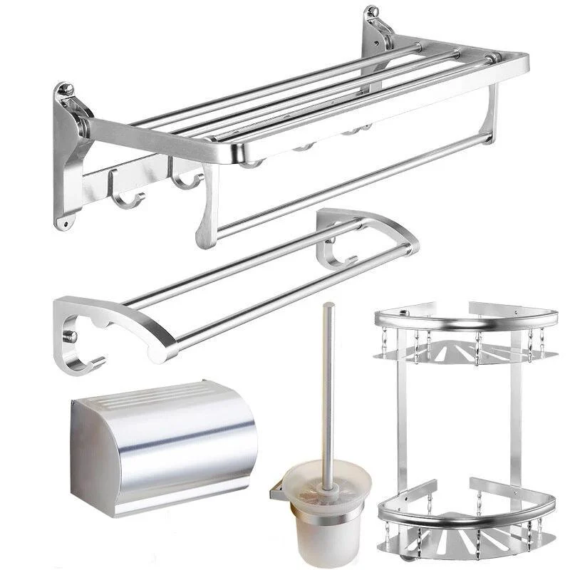 Modern 5/6-Piece Bathroom Accessory Set with Bath Shelf/Robe Hooks/Towel Bar -Bathlova