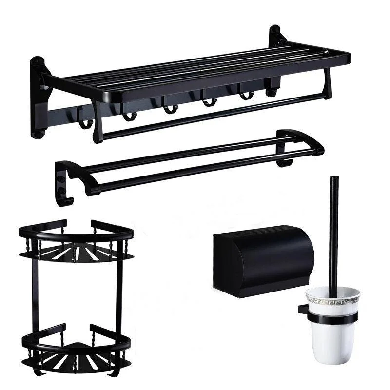 Modern 5/6-Piece Bathroom Accessory Set with Bath Shelf/Robe Hooks/Towel Bar -Bathlova