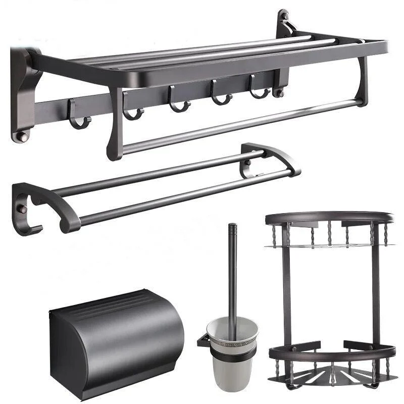 Modern 5/6-Piece Bathroom Accessory Set with Bath Shelf/Robe Hooks/Towel Bar -Bathlova