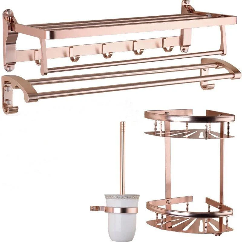 Modern 5/6-Piece Bathroom Accessory Set with Bath Shelf/Robe Hooks/Towel Bar -Bathlova