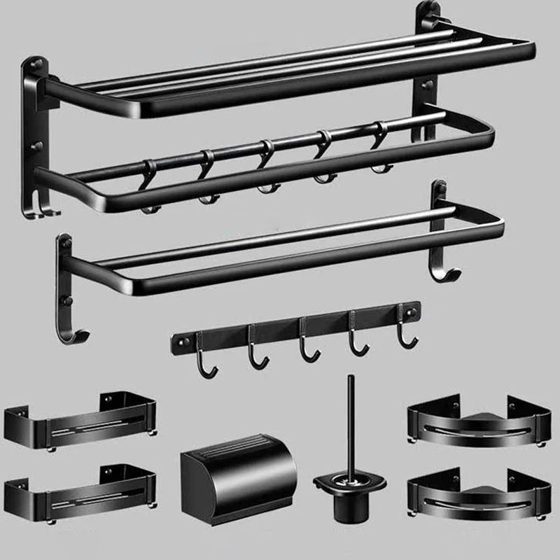 Modern Aluminum Bath Hardware Set Black Bathroom Accessory Kit -Bathlova