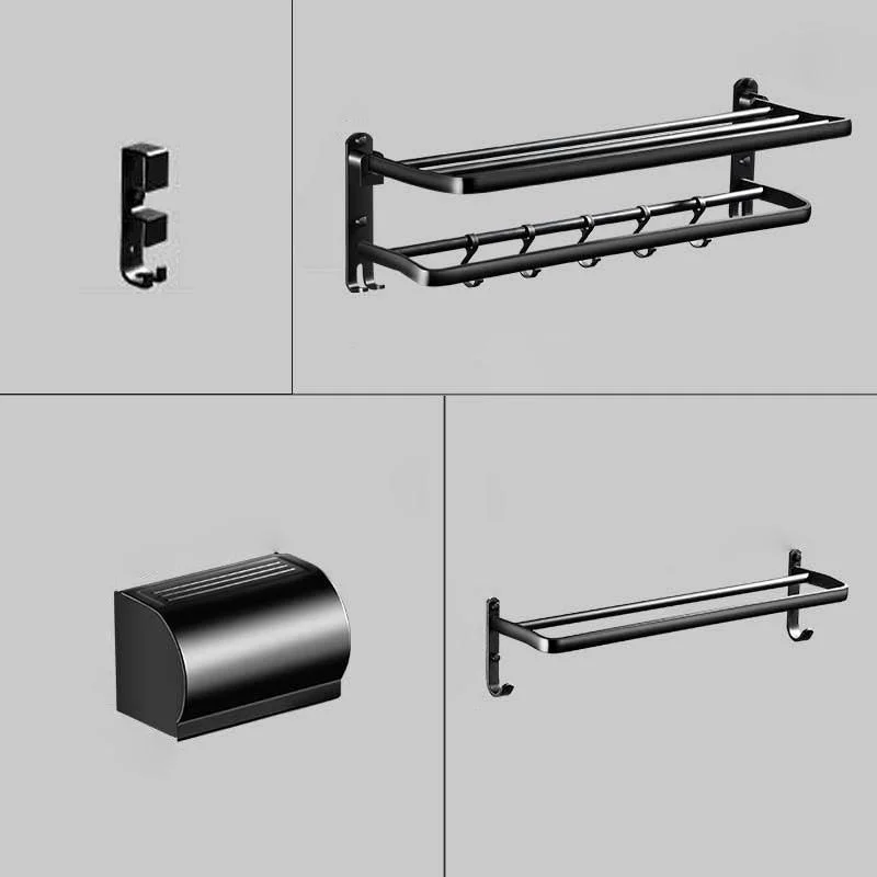 Modern Aluminum Bath Hardware Set Black Bathroom Accessory Kit -Bathlova