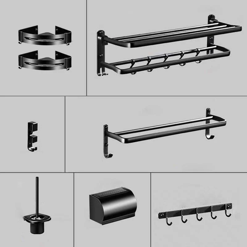 Modern Aluminum Bath Hardware Set Black Bathroom Accessory Kit -Bathlova