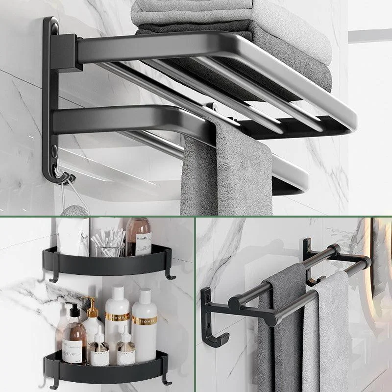 Modern Aluminum Bathroom Accessory Set Matte Black Bath Shelf/Towel Bar/Paper Holder -Bathlova