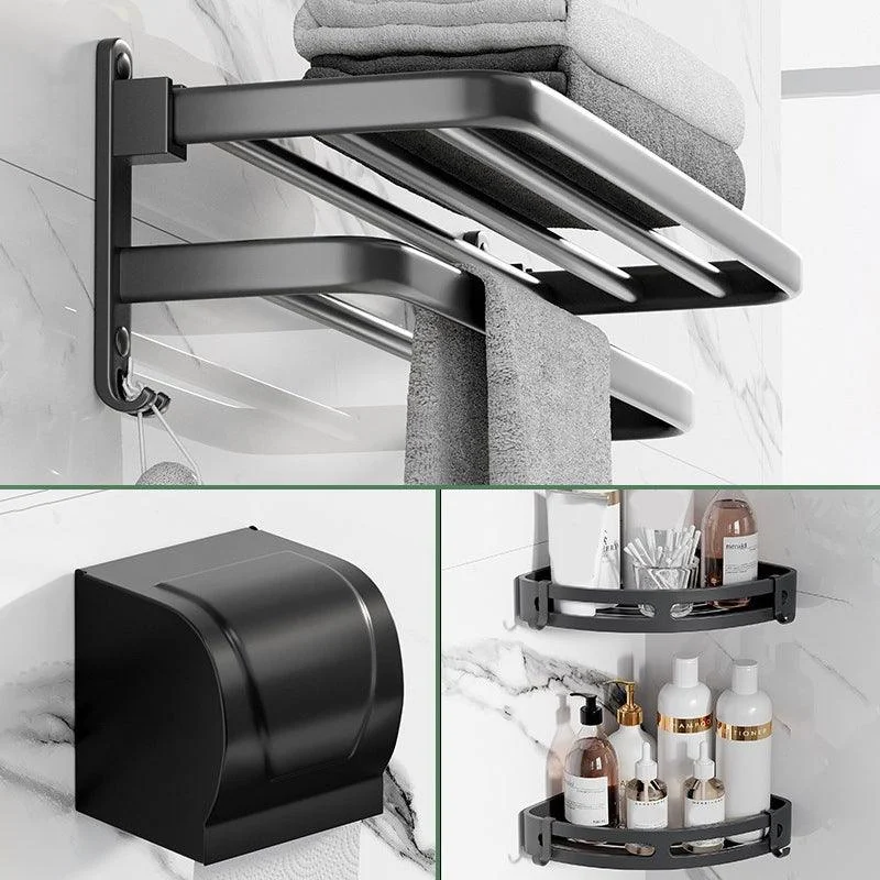 Modern Aluminum Bathroom Accessory Set Matte Black Bath Shelf/Towel Bar/Paper Holder -Bathlova