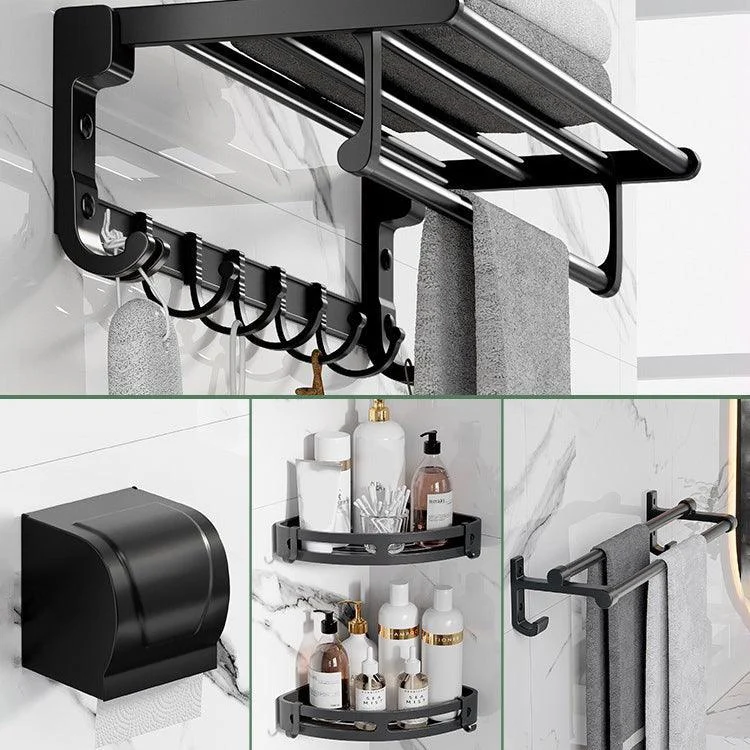 Modern Aluminum Bathroom Accessory Set Matte Black Bath Shelf/Towel Bar/Paper Holder -Bathlova