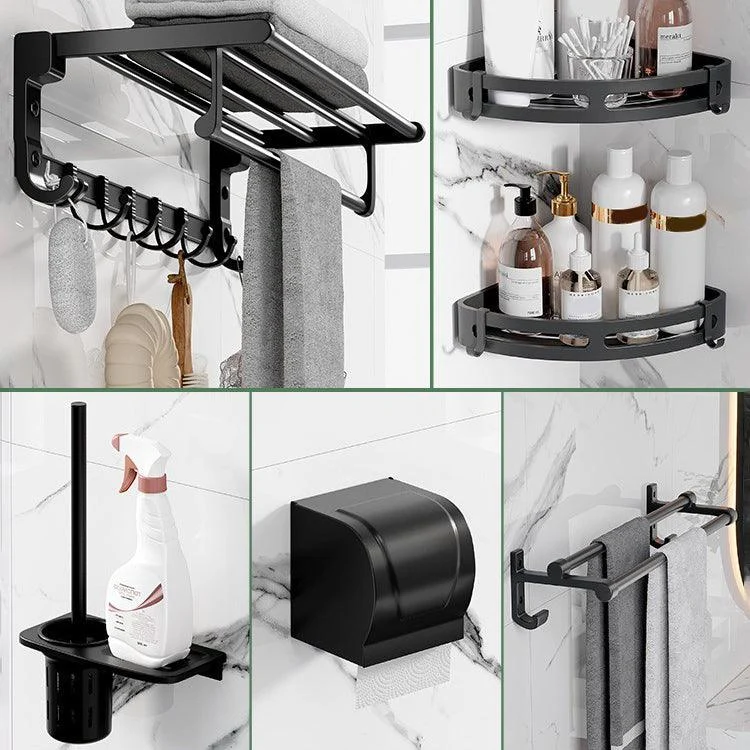 Modern Aluminum Bathroom Accessory Set Matte Black Bath Shelf/Towel Bar/Paper Holder -Bathlova