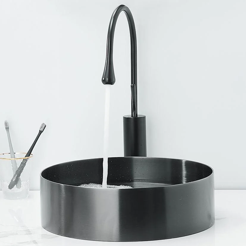 Modern Basin Sink Metal Round with Pop-Up Drain and Tap Vessel Bathroom Sink -Bathlova