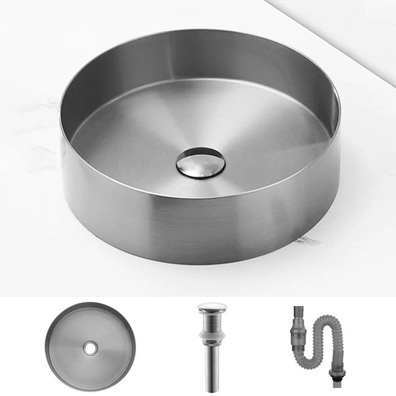 Modern Basin Sink Metal Round with Pop-Up Drain and Tap Vessel Bathroom Sink -Bathlova