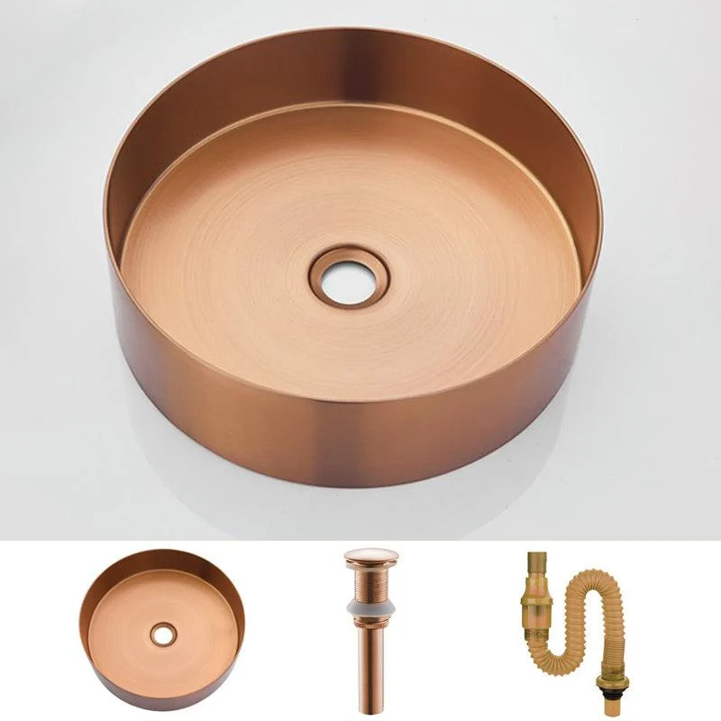 Modern Basin Sink Metal Round with Pop-Up Drain and Tap Vessel Bathroom Sink -Bathlova