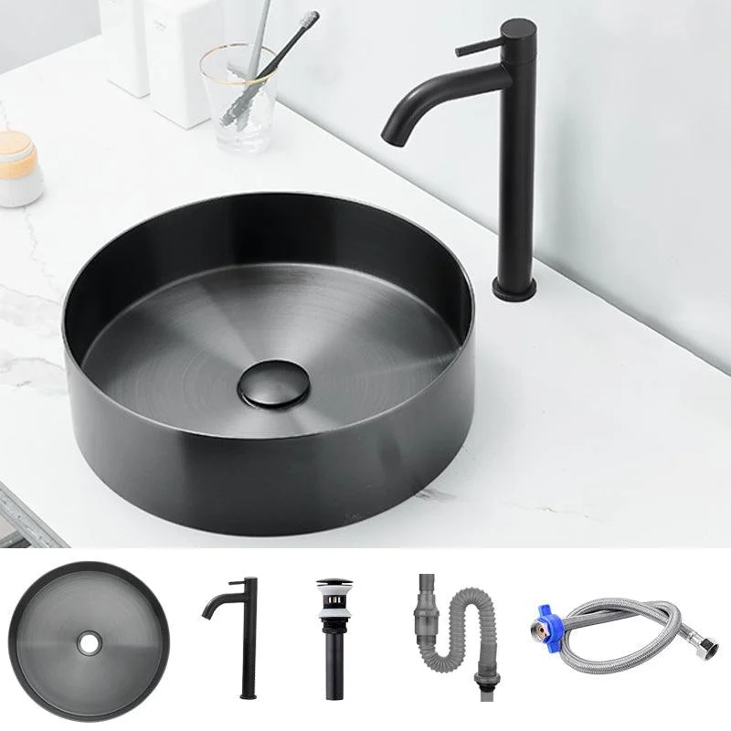 Modern Basin Sink Metal Round with Pop-Up Drain and Tap Vessel Bathroom Sink -Bathlova