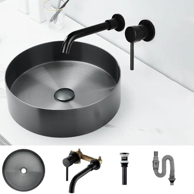 Modern Basin Sink Metal Round with Pop-Up Drain and Tap Vessel Bathroom Sink -Bathlova