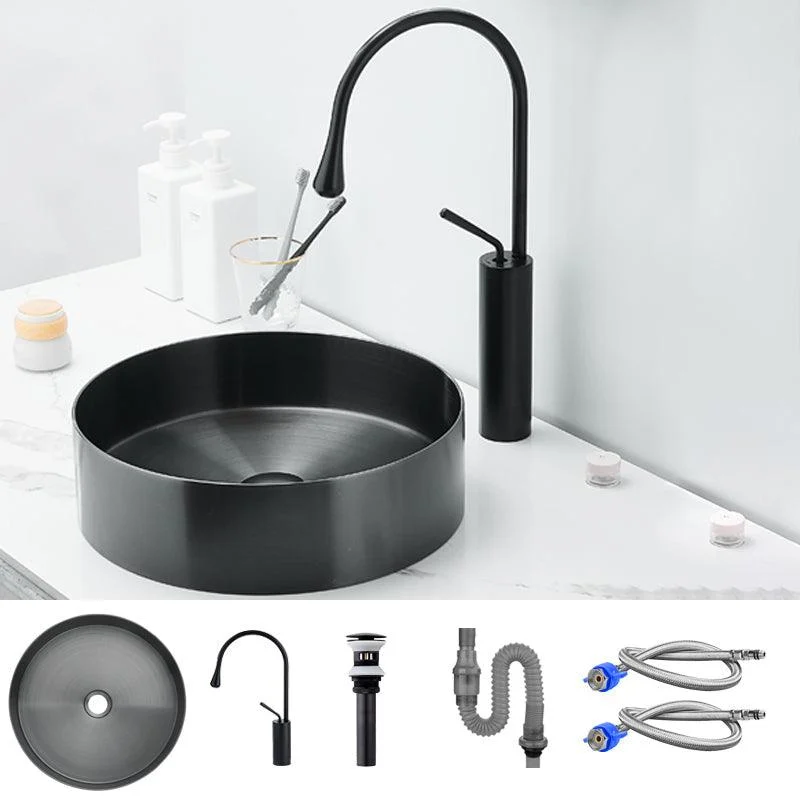 Modern Basin Sink Metal Round with Pop-Up Drain and Tap Vessel Bathroom Sink -Bathlova