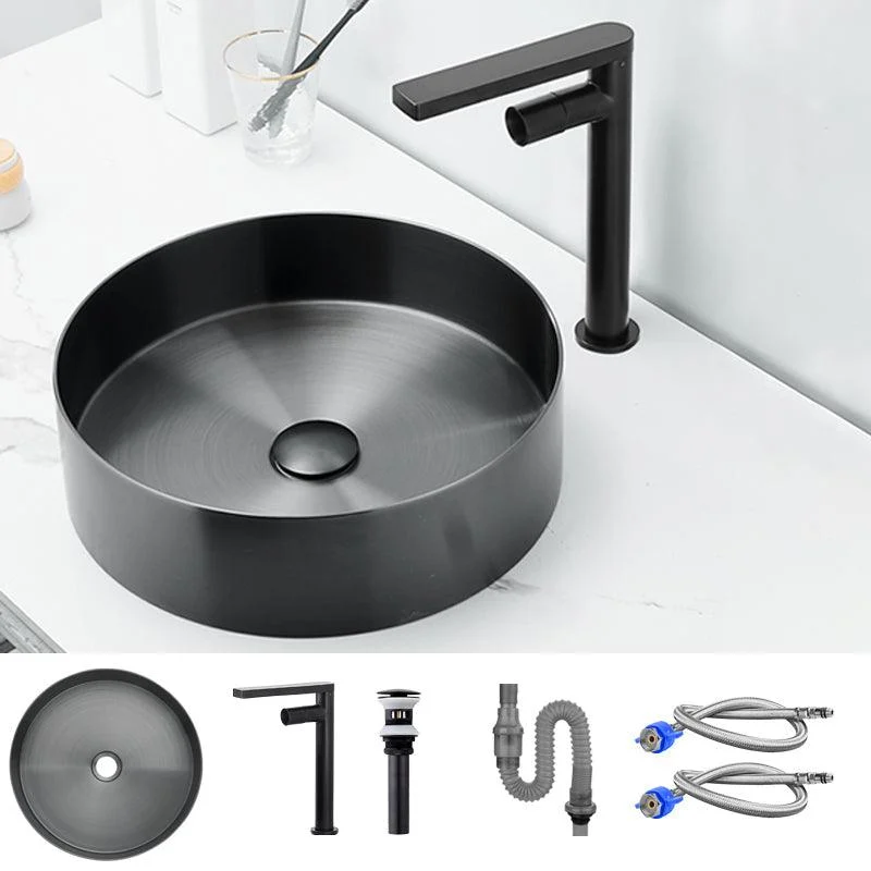 Modern Basin Sink Metal Round with Pop-Up Drain and Tap Vessel Bathroom Sink -Bathlova