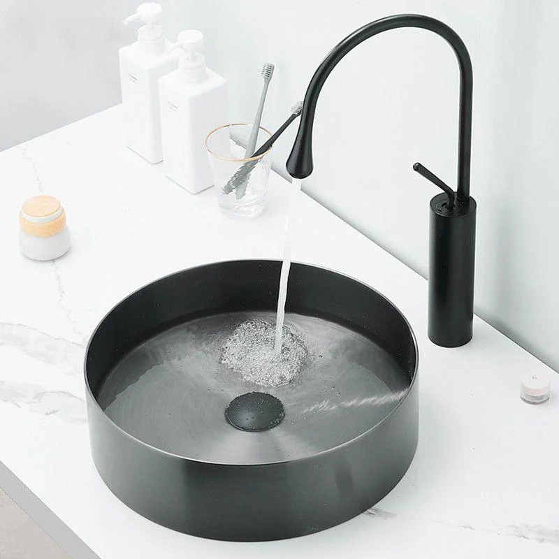 Modern Basin Sink Metal Round with Pop-Up Drain and Tap Vessel Bathroom Sink -Bathlova