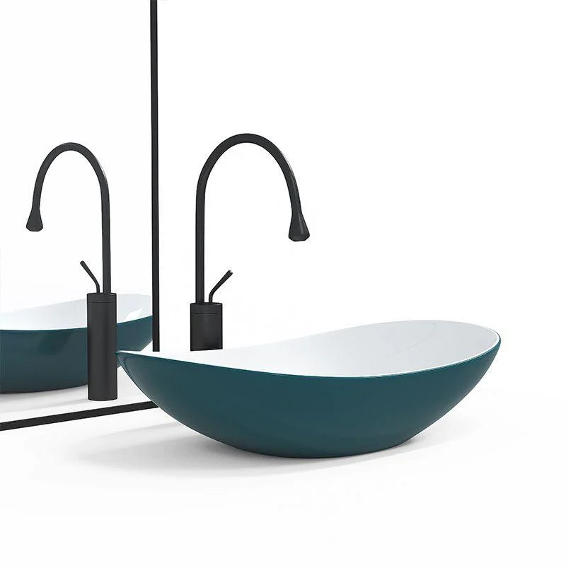 Modern Basin Sink Oval Porcelain with Pop-Up Drain Vessel Bathroom Sink -Bathlova