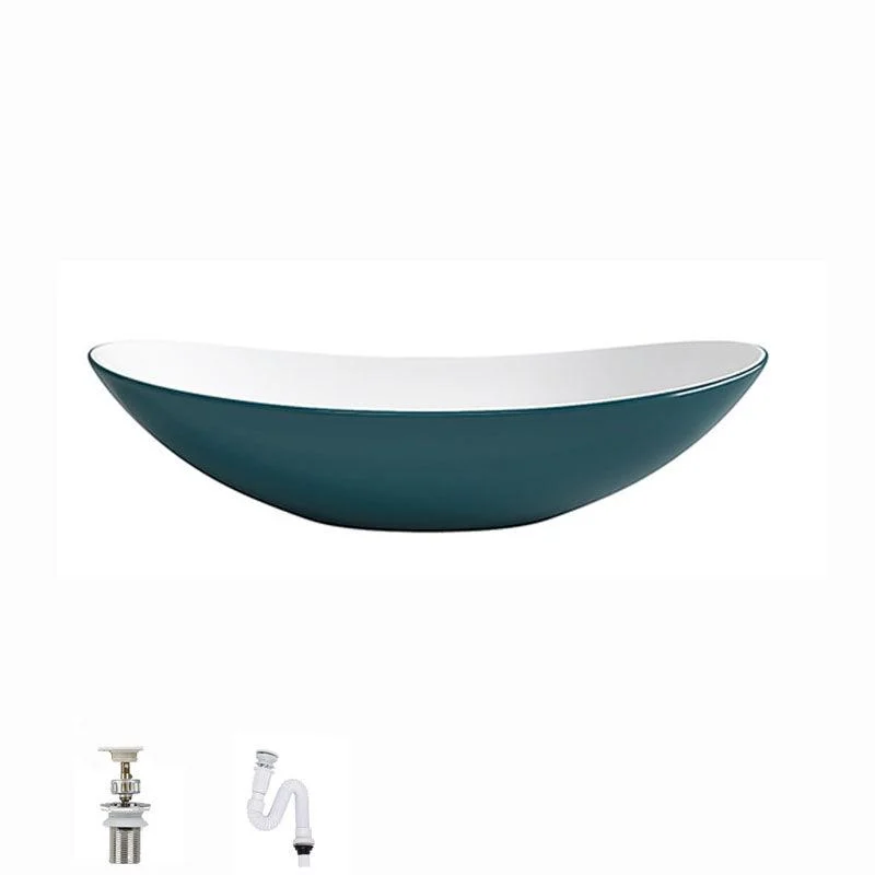 Modern Basin Sink Oval Porcelain with Pop-Up Drain Vessel Bathroom Sink -Bathlova