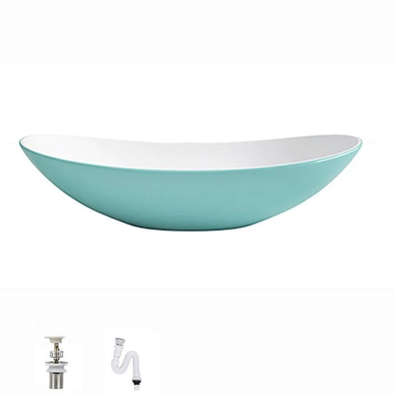 Modern Basin Sink Oval Porcelain with Pop-Up Drain Vessel Bathroom Sink -Bathlova