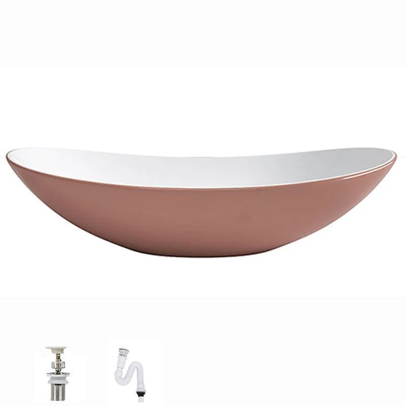 Modern Basin Sink Oval Porcelain with Pop-Up Drain Vessel Bathroom Sink -Bathlova