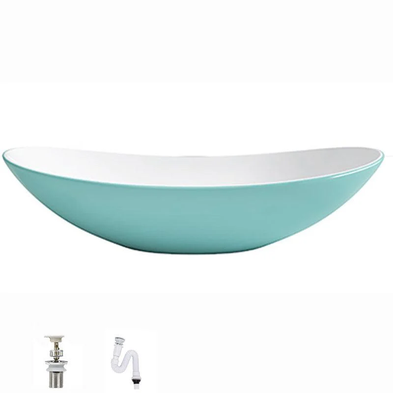 Modern Basin Sink Oval Porcelain with Pop-Up Drain Vessel Bathroom Sink -Bathlova