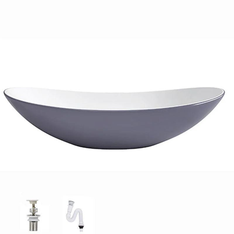 Modern Basin Sink Oval Porcelain with Pop-Up Drain Vessel Bathroom Sink -Bathlova