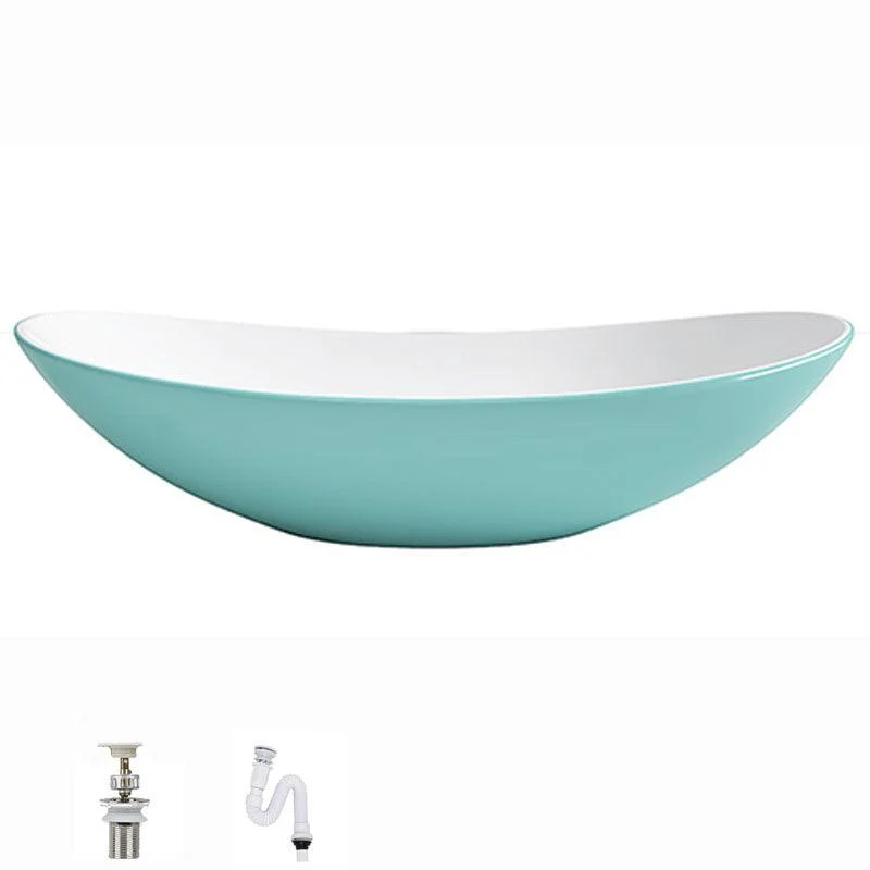 Modern Basin Sink Oval Porcelain with Pop-Up Drain Vessel Bathroom Sink -Bathlova