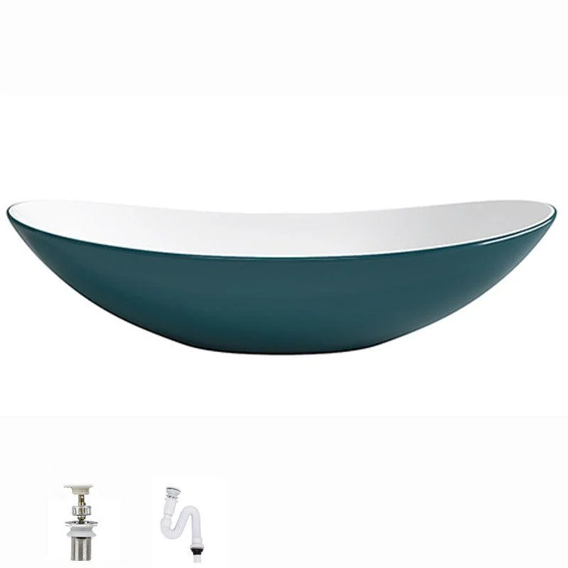 Modern Basin Sink Oval Porcelain with Pop-Up Drain Vessel Bathroom Sink -Bathlova