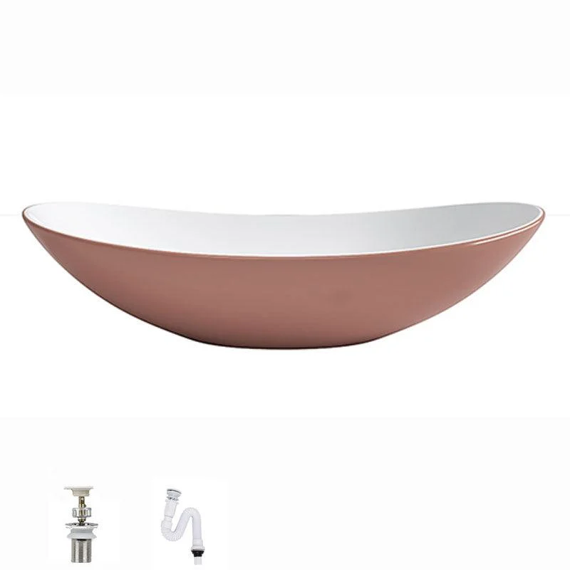 Modern Basin Sink Oval Porcelain with Pop-Up Drain Vessel Bathroom Sink -Bathlova