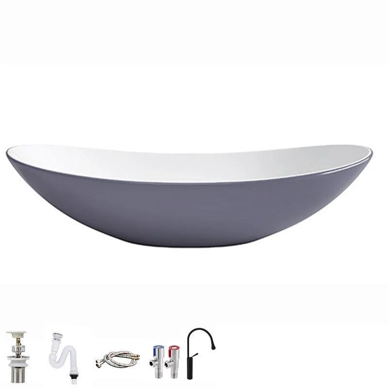 Modern Basin Sink Oval Porcelain with Pop-Up Drain Vessel Bathroom Sink -Bathlova