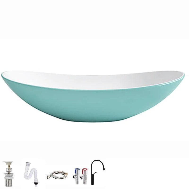 Modern Basin Sink Oval Porcelain with Pop-Up Drain Vessel Bathroom Sink -Bathlova