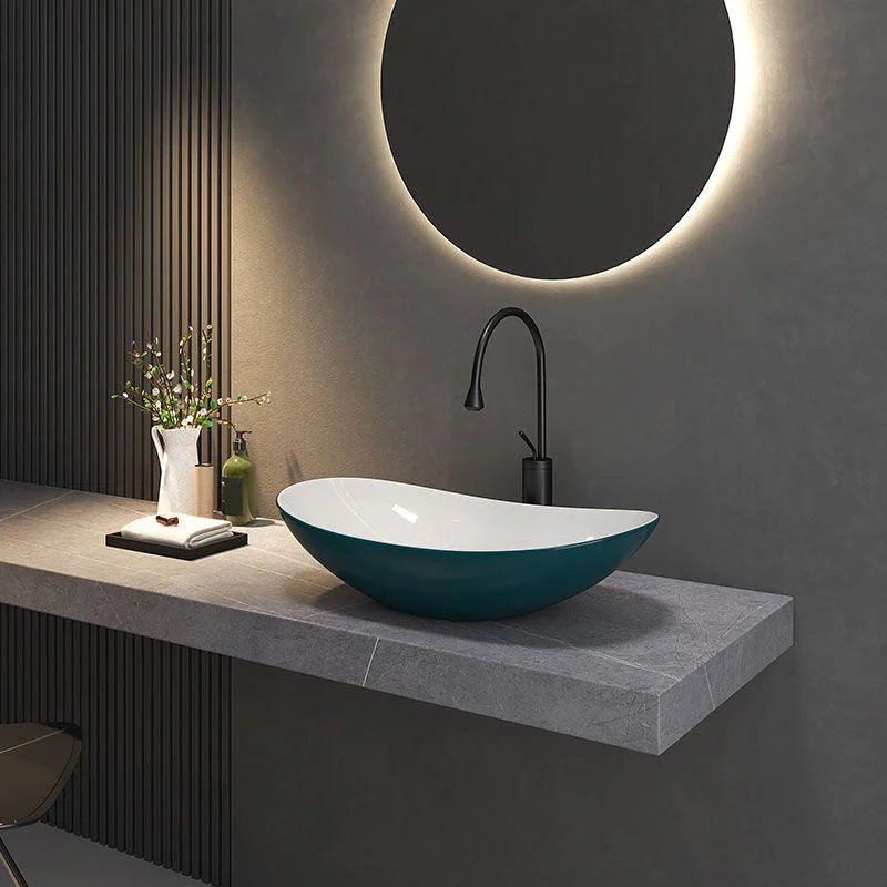 Modern Basin Sink Oval Porcelain with Pop-Up Drain Vessel Bathroom Sink -Bathlova