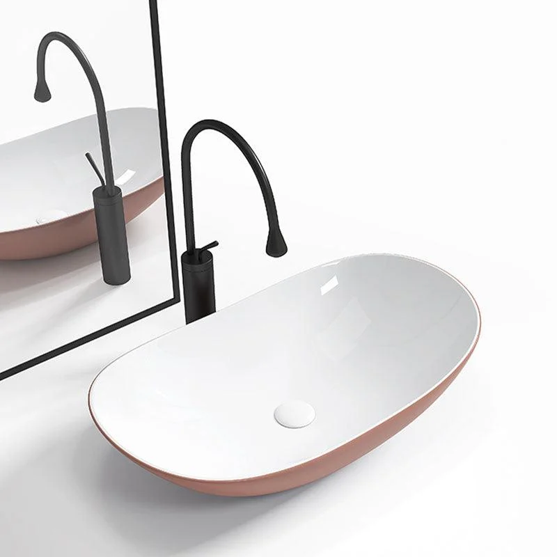 Modern Basin Sink Oval Porcelain with Pop-Up Drain Vessel Bathroom Sink -Bathlova