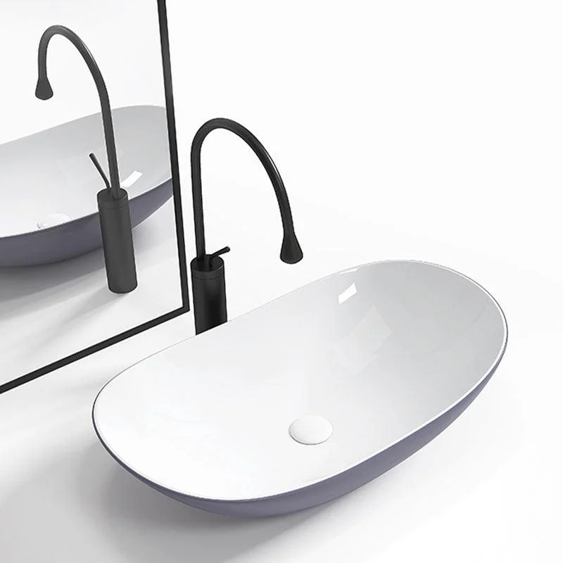 Modern Basin Sink Oval Porcelain with Pop-Up Drain Vessel Bathroom Sink -Bathlova