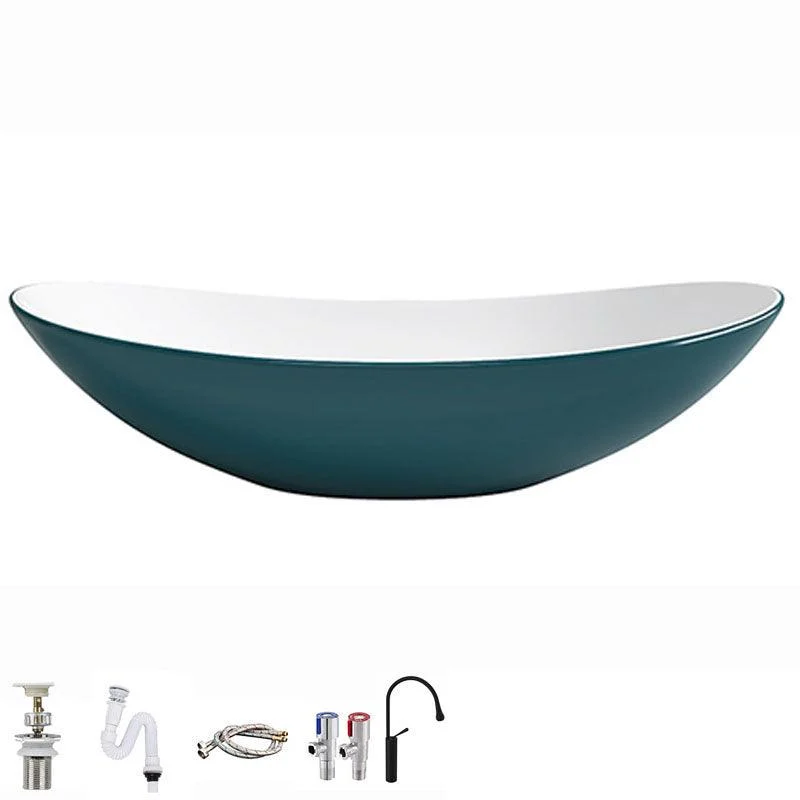 Modern Basin Sink Oval Porcelain with Pop-Up Drain Vessel Bathroom Sink -Bathlova